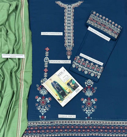 Dhanak 3pc unstitched embroidery dress Winter collection